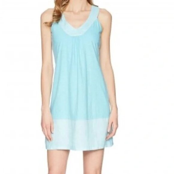 2/$30 Tommy Bahama Arden Flounce Dress Sleeveless Mixed Media Blue Linen - Picture 1 of 14